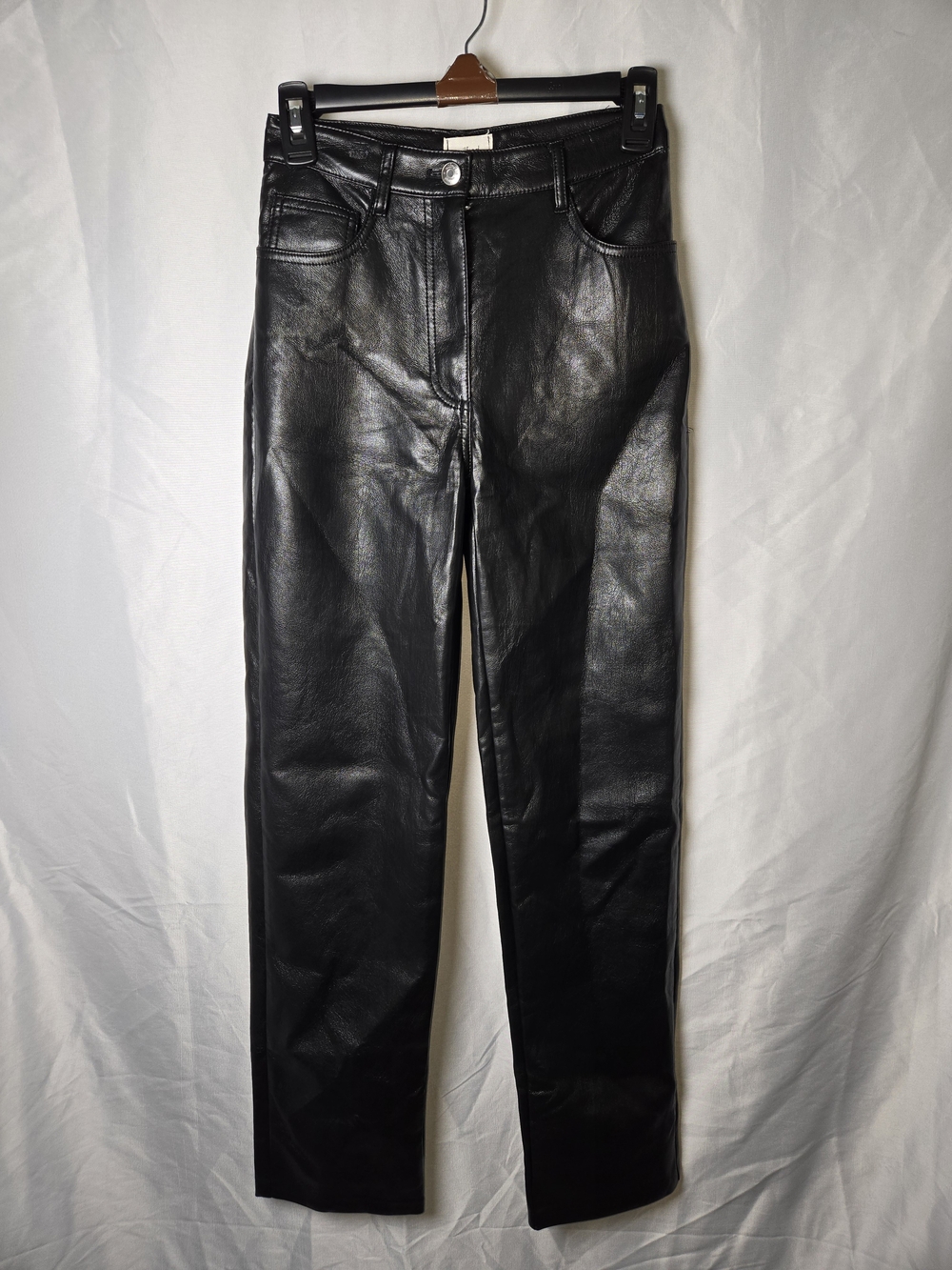 Aritzia Wilfred Melina Vegan Leather Straight Leg High Waist Black Pant